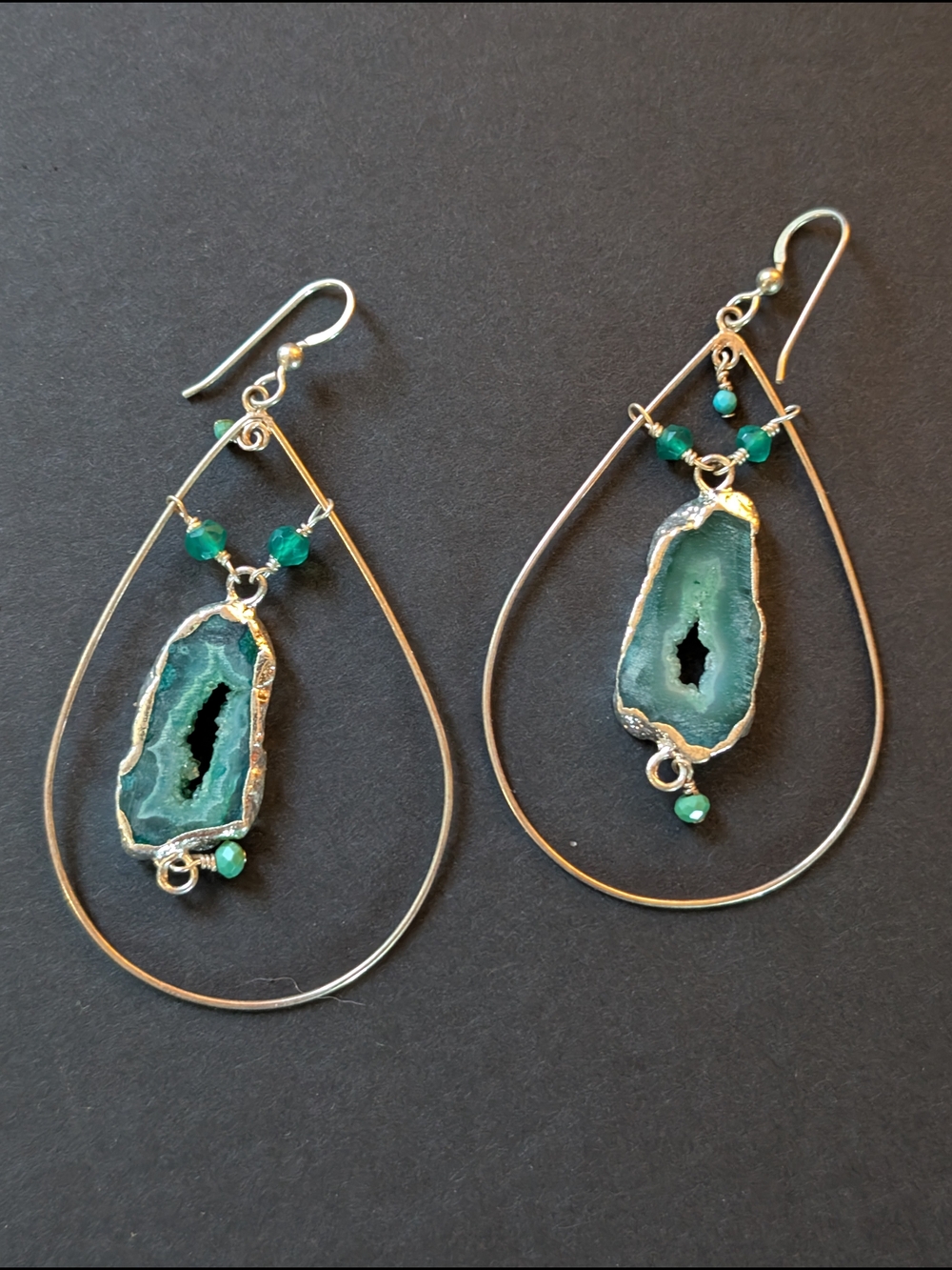 Green Geode Teardrop Dangle Earrings